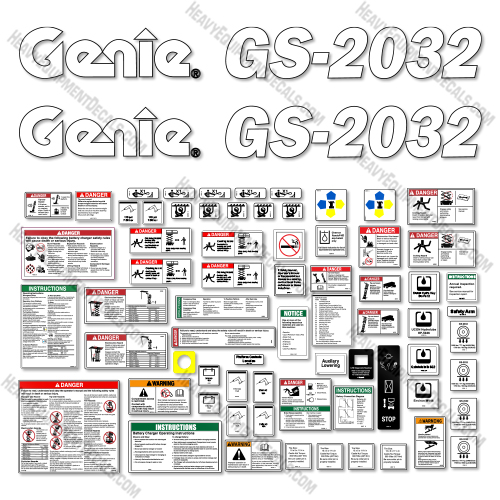 Genie GS2032 Decal Kit Scissor Lift (SN: GS3205-75407 to GS3211A-109999) - Aftermarket Kit   
