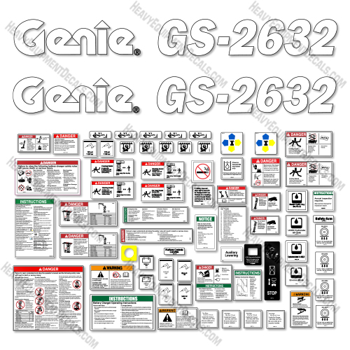 Genie GS2632 Decal Kit Scissor Lift (SN:GS3204-60000 to GS3205-75406) - Aftermarket Kit  