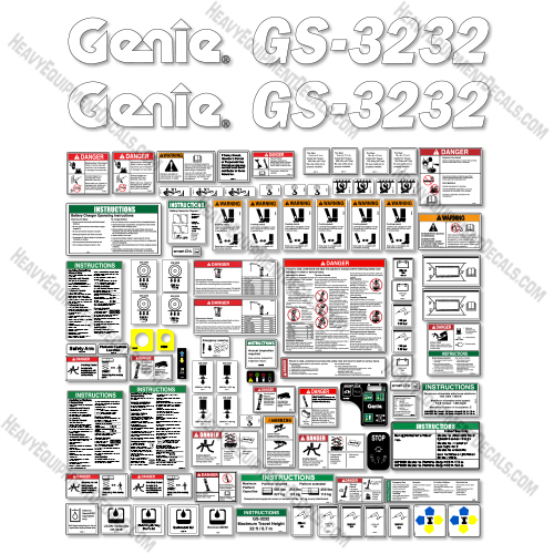 Genie GS3232 Decal Kit Scissor Lift ( SN: GS32P-148700 to GS32P-200100) - Aftermarket Kit 