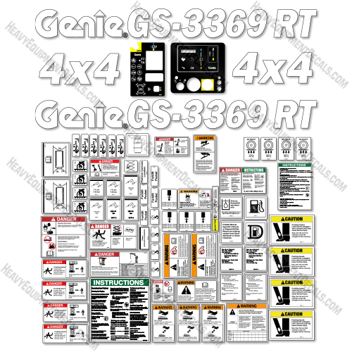 Fits Genie GS-3369 RT (GS6911-101 to GS6916-7896) Decal Kit Scissor Lift 3369, 3369rt, gs-3369, gs3369, rt