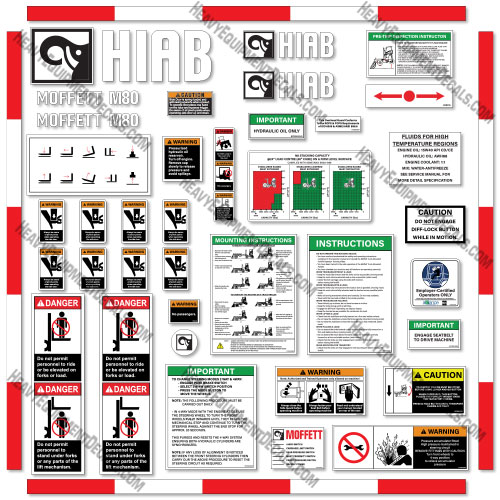 Hiab Moffett M80 Decal Kit Forklift - Aftermarket Kit piggy, back