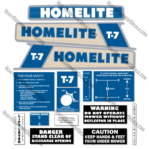 Homelite T-7 Decal Kit Lawn Tractor - Aftermarket Kit 8, decal kit, t, t-8