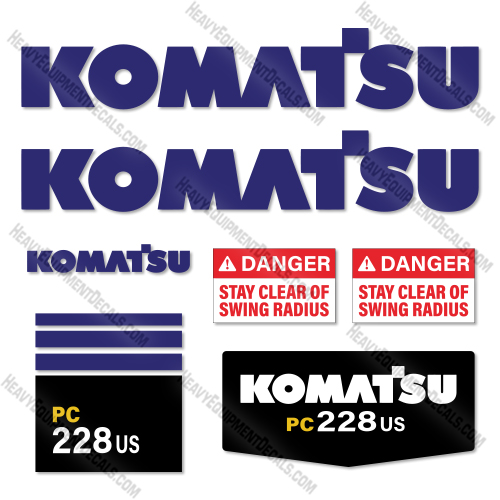 Komatsu PC228US-2 Decal Kit Excavator - Aftermarket Kit  decal kit, decals, komatsu 