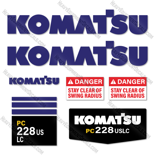 Komatsu PC228USLC-2 Decal Kit Excavator - Aftermarket Kit   decal kit, decals, komatsu 