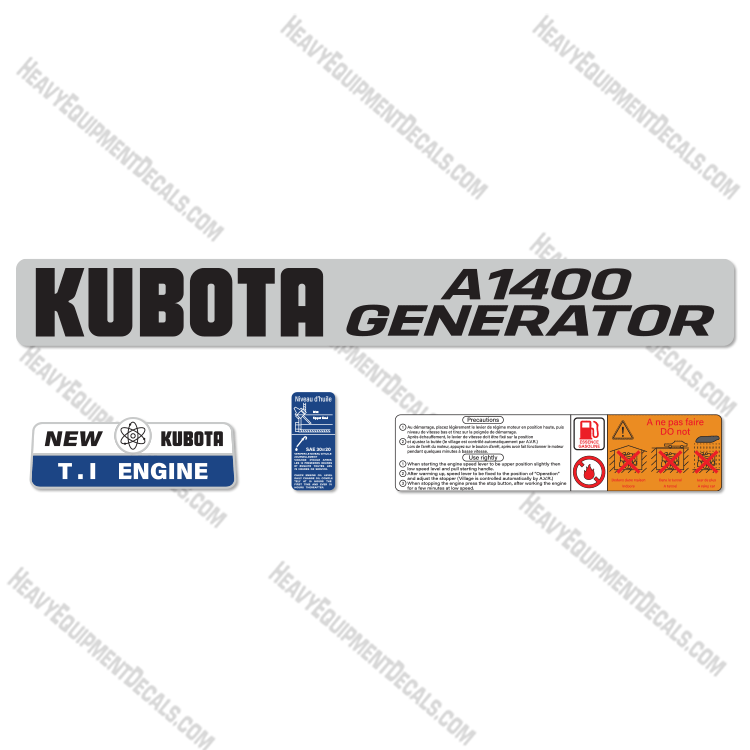 Fits Kubota A1400 Decal Kit Generator A1400, Kubota, 1400, a1400