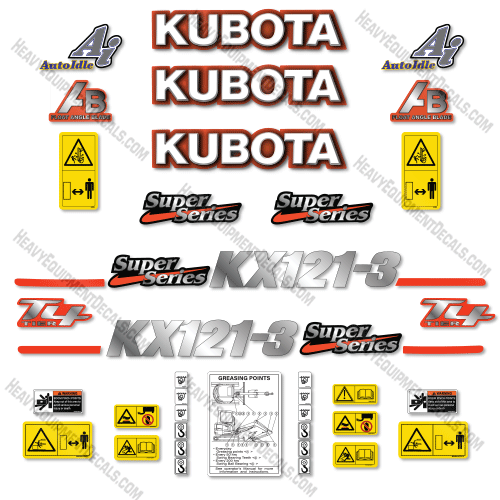 Fits Kubota KX121-3ST Decal Kit Mini Excavator 121, 121-3, 121-3st, Kubota, kx121, kx121-3