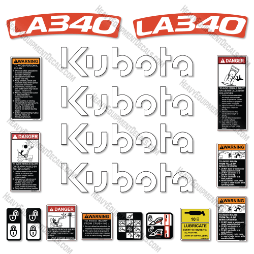 Fits Kubota LA340 Decal Kit Tractor Front End Loader - NEW STYLE! 340, Kubota, la-340, la340