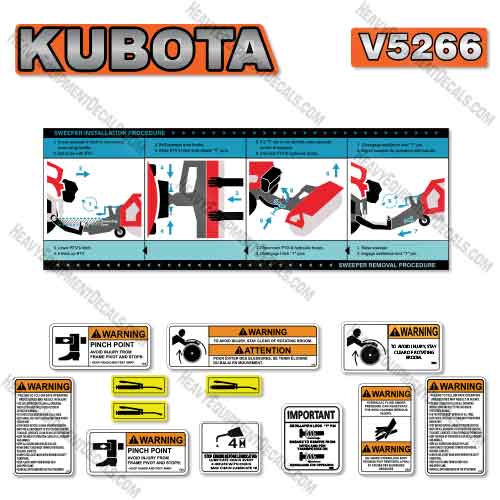 Fits Kubota V5266 Decal Kit Sweeper Kubota, decal kit, V5226