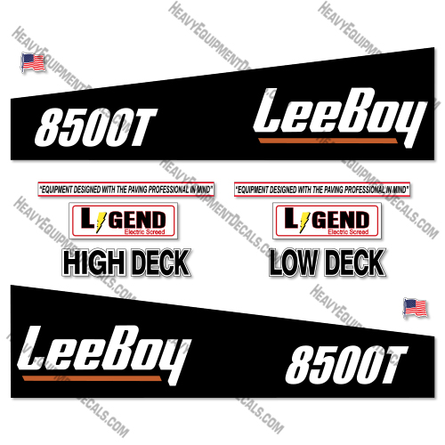 Leeboy 8500T Decal Kit Asphalt Paver - Black - Aftermarket Kit 6150, asphalt paver decals, decal kit, equipment decals, leeboy