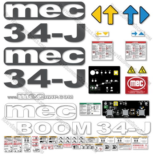 Fits MEC 34J Decal Kit Boom Lift 34, 34j