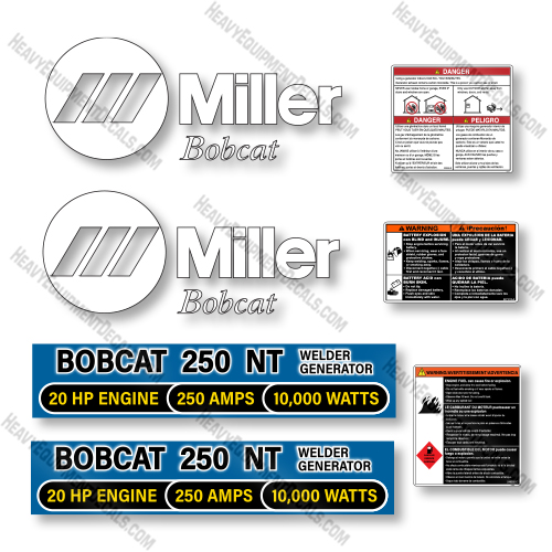 Miller Bobcat 250 NT  Decal Kit Generator Welder - Aftermarket Kit  250, 250nt, 250 nt, decal kit