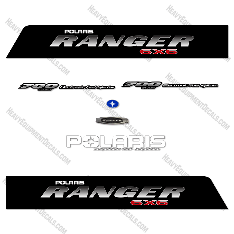 Fits Polaris Ranger 700 6X6 Decal Kit UTV  - 2009 - BLACK 700, 700efi, decal kit, efi, excavator