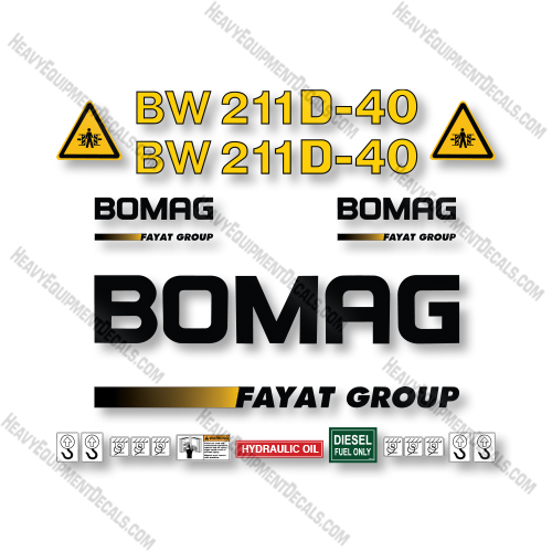Bomag BW211D-40 Decal Kit Smooth Drum Roller - Aftermarket Kit  decal kit