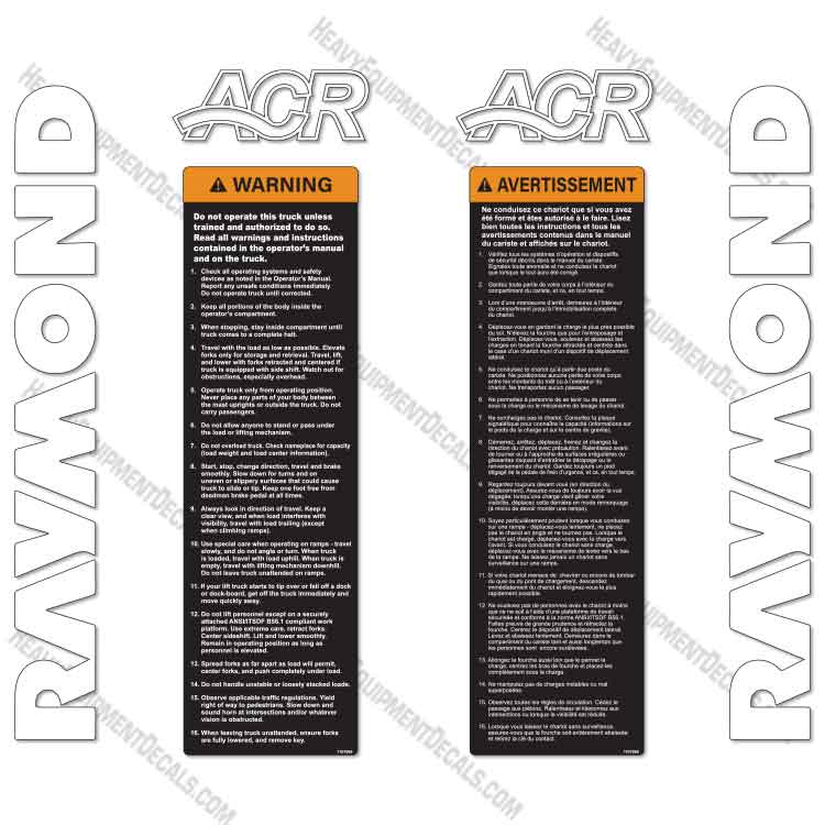 Fits Raymond ETR35TT Decal Kit Forklift etr, etr35, etr35tt, 35tt, decal kit, fork, fork-lift, forklift, lift, tlt