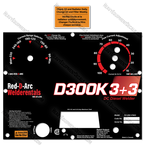 Fits Red D ARC D300K Welder - Faceplate Decal 