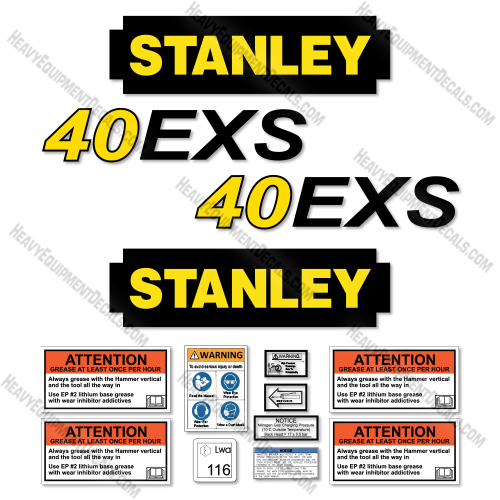 Fits Stanley 40EXS Decal Kit Hydraulic Hammer  decal kit