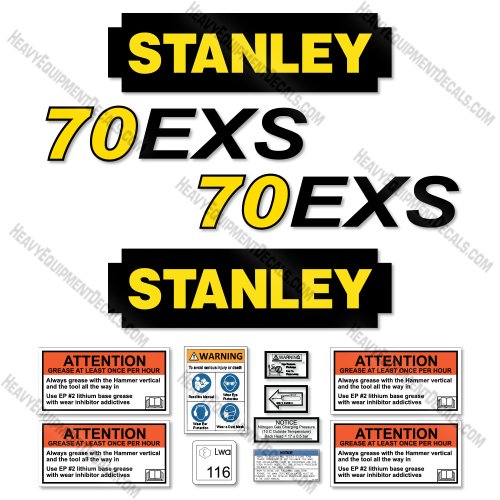 Fits Stanley 70EXS Decal Kit Hydraulic Hammer  decal kit