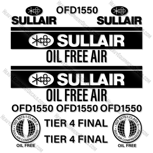Sullair OFD1550 Decal Kit Rotary Screw Air Compressor - Aftermarket Kit 1600, decal kit, sollair, haf, decals