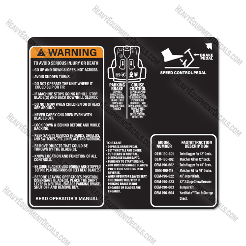 Troy Bilt Mower Main Floorboard Warning Decal Kit  
