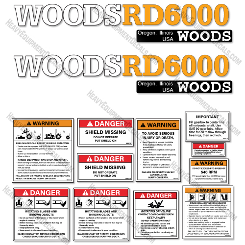 Fits Woods RD6000 Decal Kit Finish Mower 6000, decal kit, dixie, dixie-cutter, rd-6000, rd6000