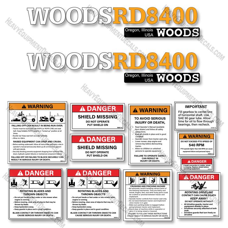 Fits Woods RD8400 Decal Kit Finish Mower 8400, decal kit, dixie, dixie-cutter, rd-8400, rd8400