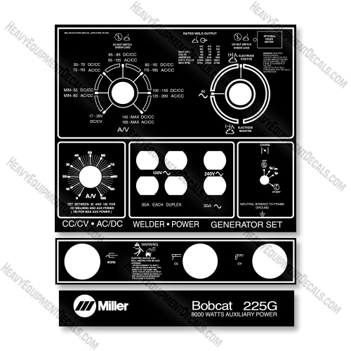  Miller 225G Control Decal Kit Generator - Aftermarket Kit  225, 225g, 225 g, decal kit
