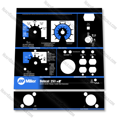 Miller 250NT Faceplate Control Decal Decal Kit Welder- Aftermarket Kit decal kit, miller