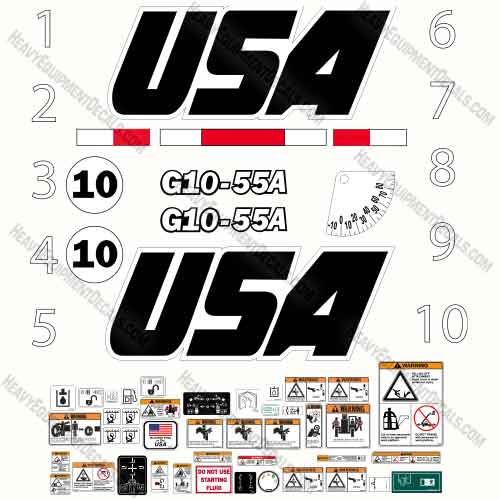 Custom USA Upgrade Fits J:G G10-55A Decal Kit Telehandler - Aftermarket Kit 55, 55a, decal kit, g10, g1055a