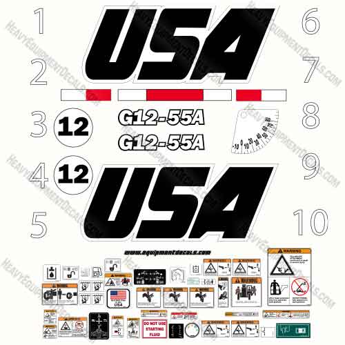Fits USA G12-55A Decal Kit Telehandler 12, 55, 55a, decal kit, g12, g1255a
