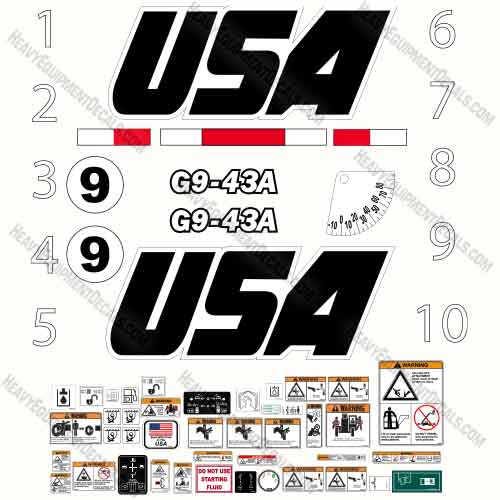Custom USA Decal Upgrade Fits JLG G9-43A Decal Kit Telehandler- Aftermarket Kit 943, 943-a, 943a, decal kit, g 943, g-943a, g943