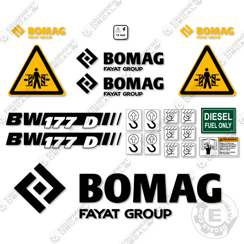 Fits Bomag BW177D Decal Kit Roller 177d, bw177, bw177d, decal kit, roller