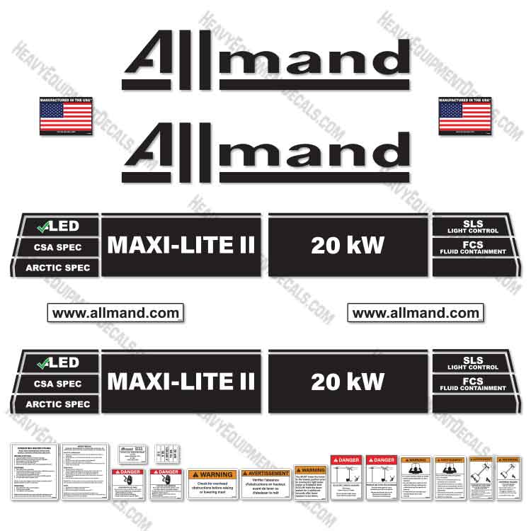 Fits Allmand Maxi Lite 2 Decal Kit Light Tower 20 kw, 8kw, decal kit, 2