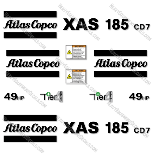 Fits Atlas Copco XAS185 CD7 Decal Kit Air Compressor 185, decal kit, cd7, xas, xas185, xas185-cd7