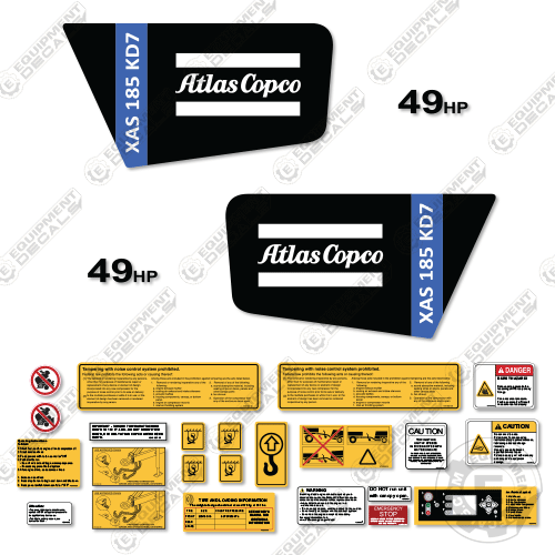 Fits Atlas Copco XAS 185 KD7 Decal Kit Air Compressor atlas, atlascopco, copco, decal kit, xas 185 kd7