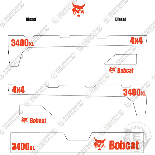 Fits Bobcat 3400XL 4x4 Decal Kit Utility Vehicle - CUSTOM ORANGE/WHITE decal kit