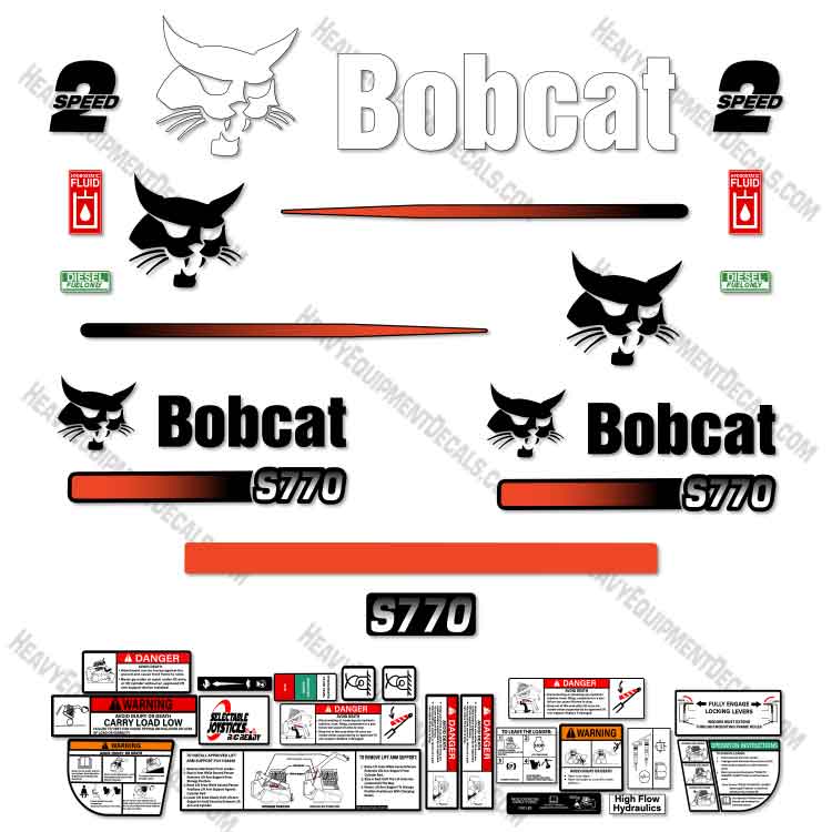 Fits Bobcat S-770 Decal Kit Skid Steer M-1 Alternative Rear Decal 770, decal kit, S-770, s770, Skid Steer, m1, M-1
