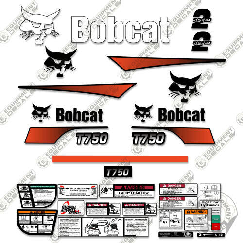 Fits Bobcat T-750 Skid Steer Decal Kit (Curved Stripes) - Alternate Rear Style decal kit