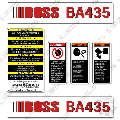 Fits Boss BA435 Decal Kit Air Compressor 435, air, ba435, boss, boss435, decal kit