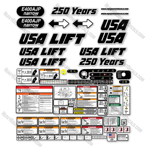  Custom USA Upgrade JLG E400AJP Decal Kit Electric Boom Lift - Aftermarket Kit decals, decal kit, jlg