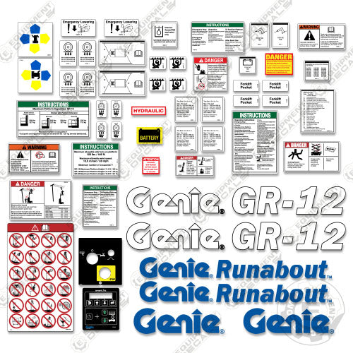 Fits Genie GR12 Decal Kit Vertical Mast Lift Runabout 12, gr-12, gr12