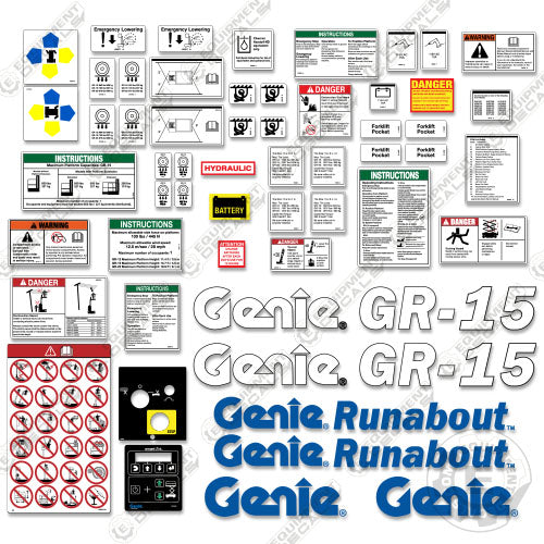 Fits Genie GR15 Decal Kit Vertical Mast Lift Runabout 15, gr-15, gr15