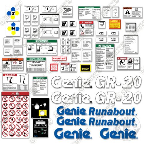 Fits Genie GR20 Decal Kit Vertical Mast Lift Runabout 1930, gr-20, gr20