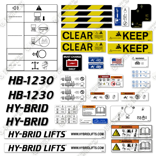 Fits Hybrid HB1230 Decal Kit Scissor Lift 1230, decal kit, hb-1230, hb1230
