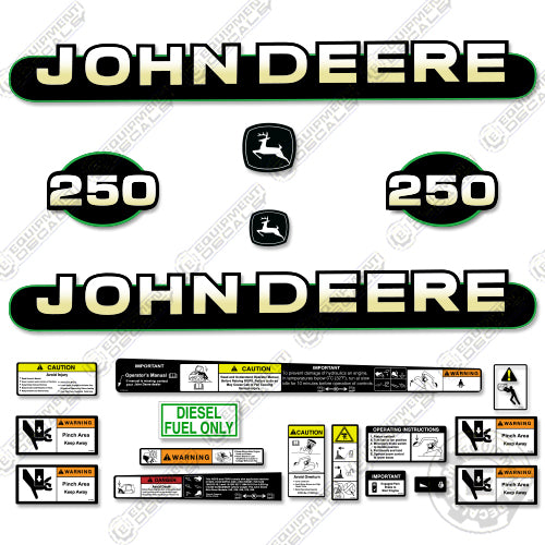 Fits John Deere 250 Skid Steer Decal Kit decal kit, excavator, john deere