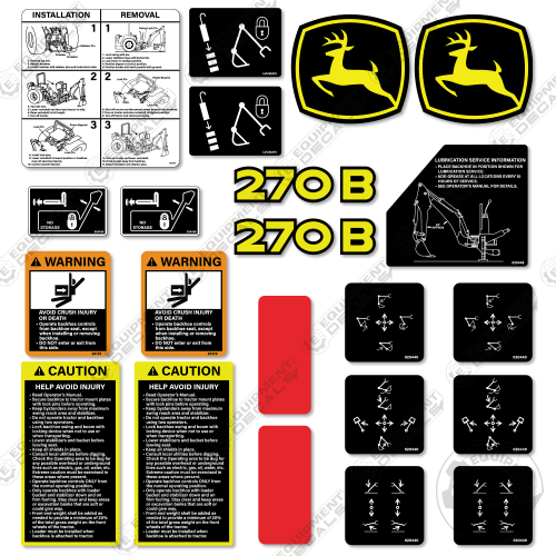Fits John Deere 270B Decal Kit Backhoe Attachment 270, 270b, decal kit