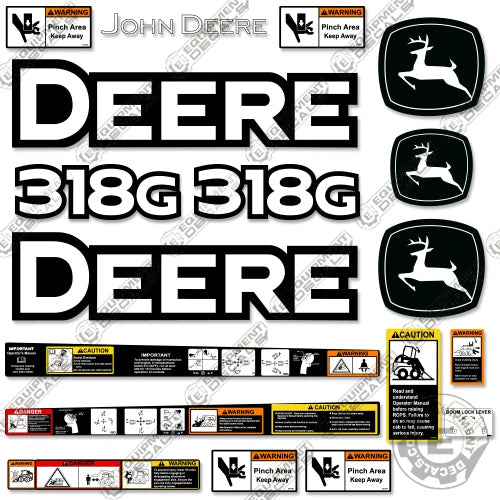 Fits John Deere 318G Decal Kit Skid Steere - With Safety Stickers 318, 318-g, 318g, decal kit, john deere, Skid Steer