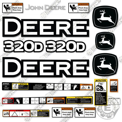 Fits John Deere 320D Decal Kit Skid Steer - Warning Stickers 320, 320d, decal kit, john deere, Skid Steer