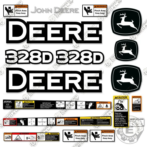 Fits John Deere 328D Decal Kit Skid Steer - Warning Stickers 328, decal kit, john deere, Skid Steer