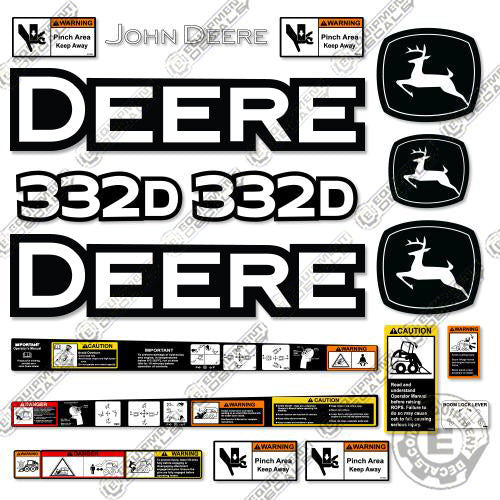 Fits John Deere 332D Decal Kit Skid Steer - Warning Stickers 332, 332d, decal kit, john deere, Skid Steer