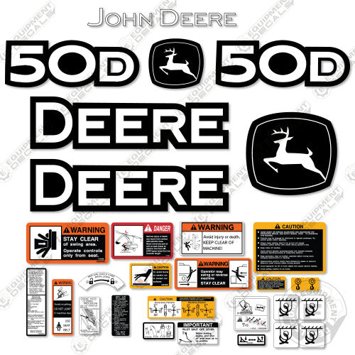Fits John Deere 50D Decal Kit Mini Excavator (With Warnings) 50, decal kit, john deere